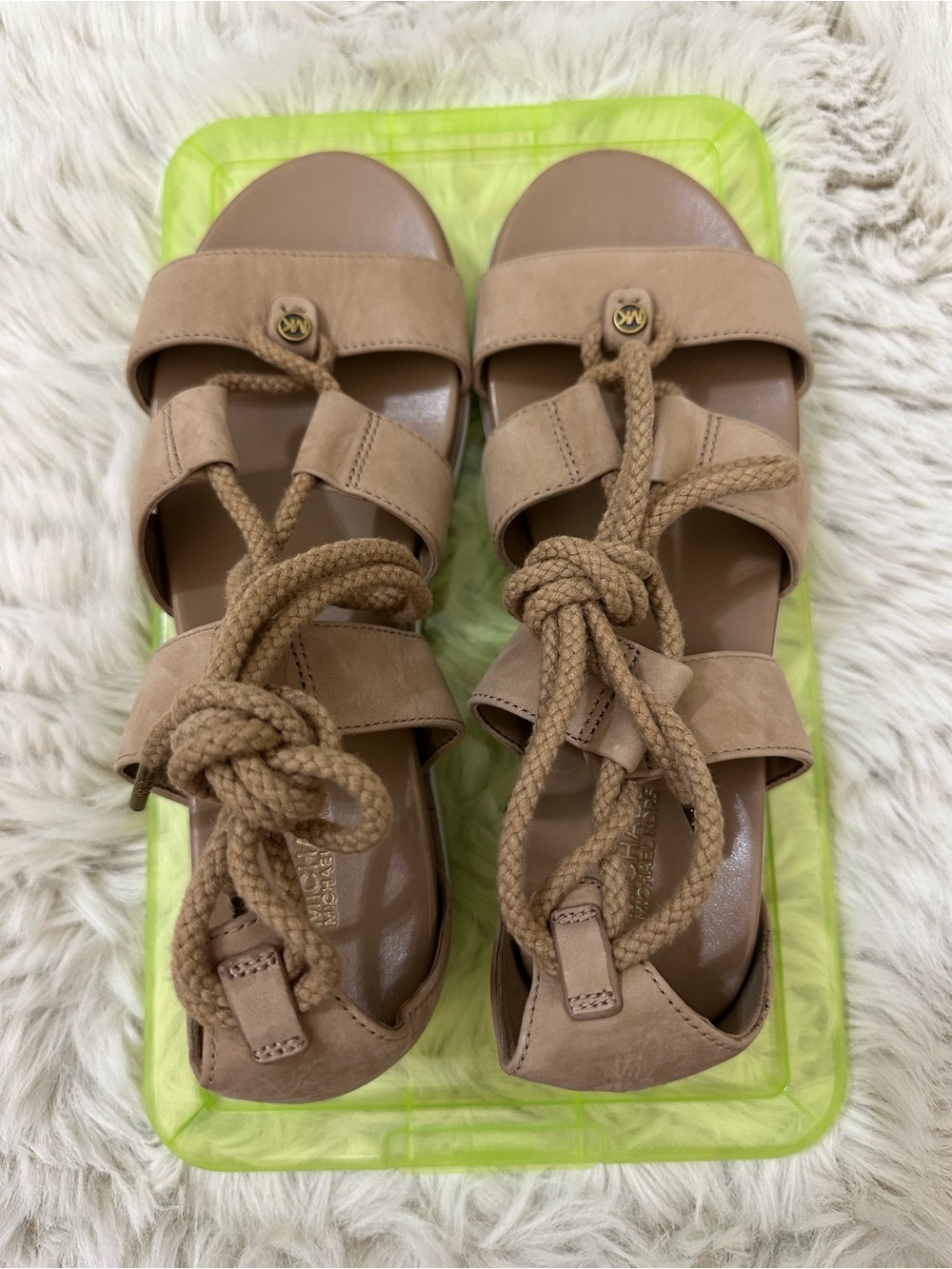 Michael Kors Beige Suede Lace-Up Gladiator Sandals
